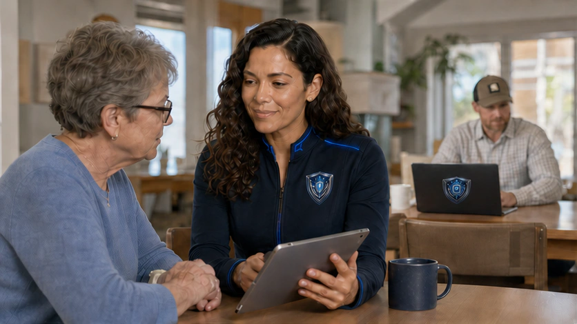 Vellunox Guardian helping an older adult use technology safely
