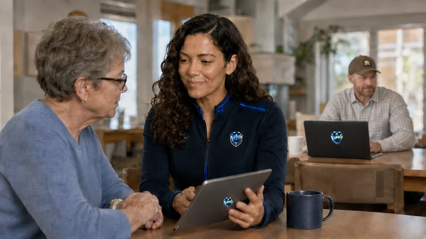 Vellunox Guardian helping an older adult use technology safely